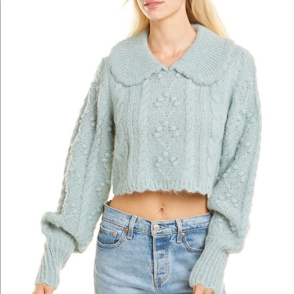 NWT Loveshackfancy Berget Cable-Knit Alpaca-Blend Crop Sweater